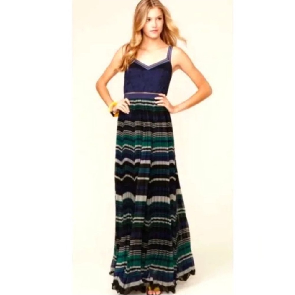 Free People California Sunrise Corset Pleated stripes Maxi Dress